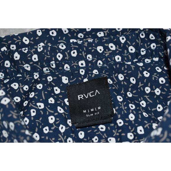 RVCA Hawaiian Style Dress Shirt Mens Size Medium Cotton Blue - Picture 3 of 6